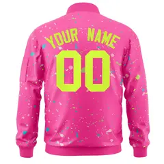 Pink Neon Green Full-Zip Graffiti Splash Varsity Letterman Jacket 4