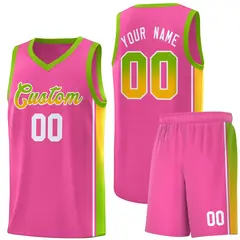 Pink Neon Green-Gold Gradient Basketball Jersey 1