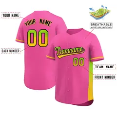 Pink Neon Green-Gold Gradient Side Baseball Jersey 2