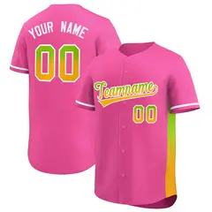 Pink Neon Green-Gold Gradient Side Baseball Jersey 1