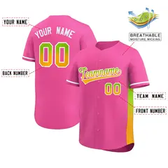 Pink Neon Green-Gold Gradient Side Baseball Jersey 2