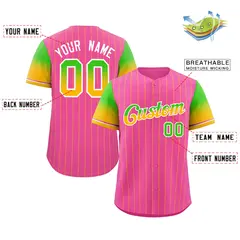 Pink Neon Green Gold-White Stripe Gradient Baseball Jersey 2