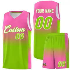 Pink Neon Green Gradient Basketball Jersey Sports Uniform 1
