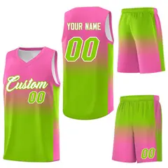 Pink Neon Green Gradient Basketball Jersey Sports Uniform 7