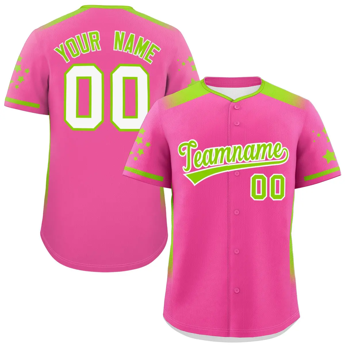 Pink Neon Green Gradient Star Pattern Baseball Jersey