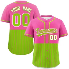 Pink Neon Green Half Stripe Authentic Baseball Jersey 1