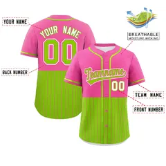 Pink Neon Green Half Stripe Authentic Baseball Jersey 2
