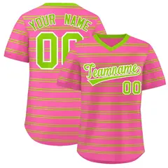 Pink Neon Green Horizontal Stripe Pullover Baseball Jersey 1