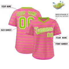 Pink Neon Green Horizontal Stripe Pullover Baseball Jersey 2