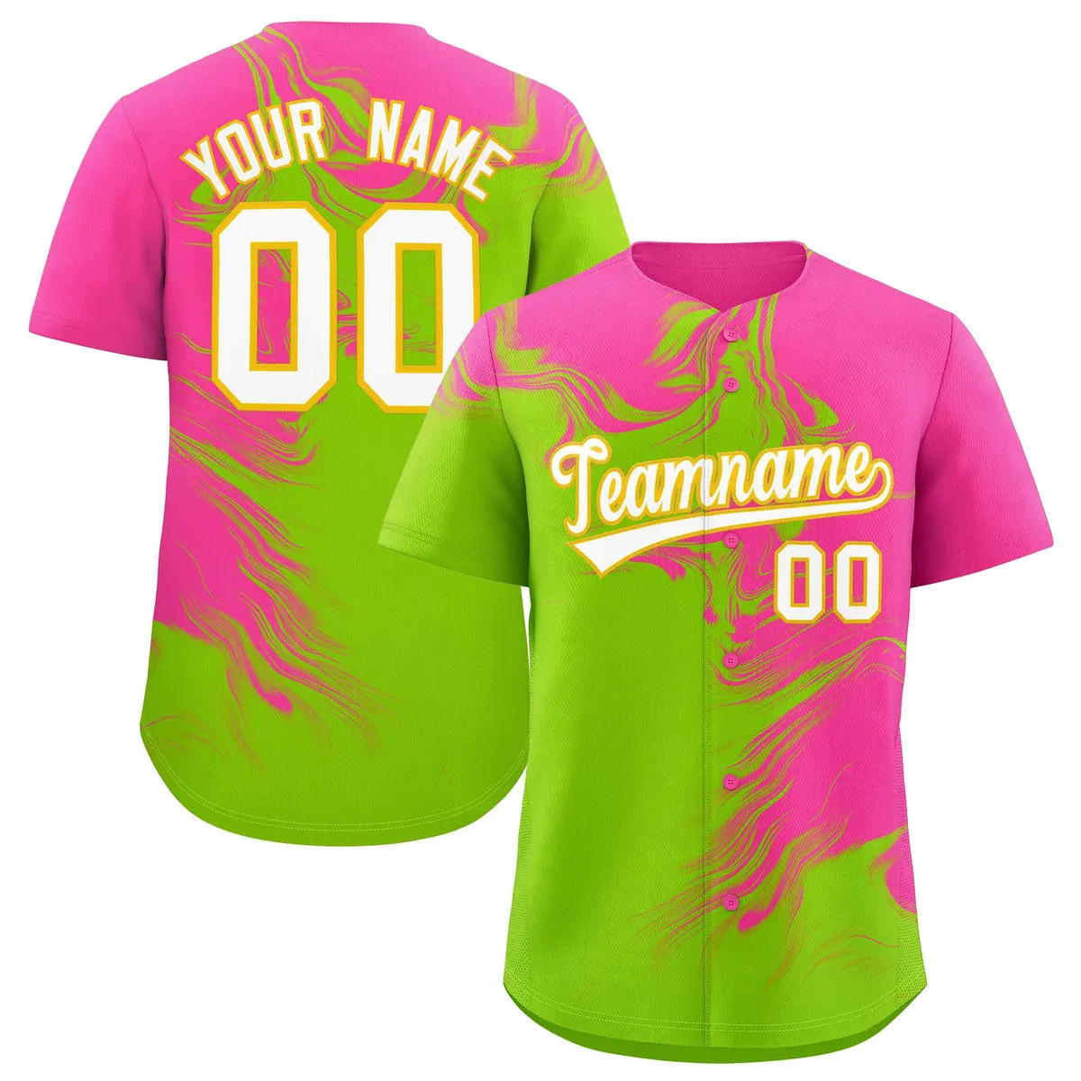 Pink Neon Green Ink Pattern Authentic Baseball Jersey