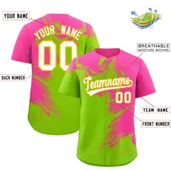 Pink Neon Green Ink Pattern Authentic Baseball Jersey 2