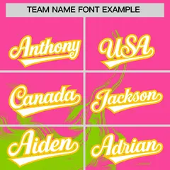 Pink Neon Green Ink Pattern Authentic Baseball Jersey 3