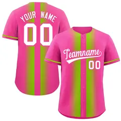 Pink Neon Green Lapel Gradient Fashion Baseball Jersey 1