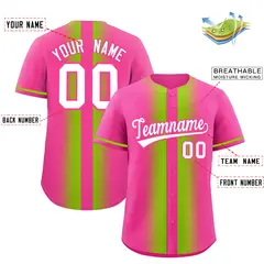 Pink Neon Green Lapel Gradient Fashion Baseball Jersey 2