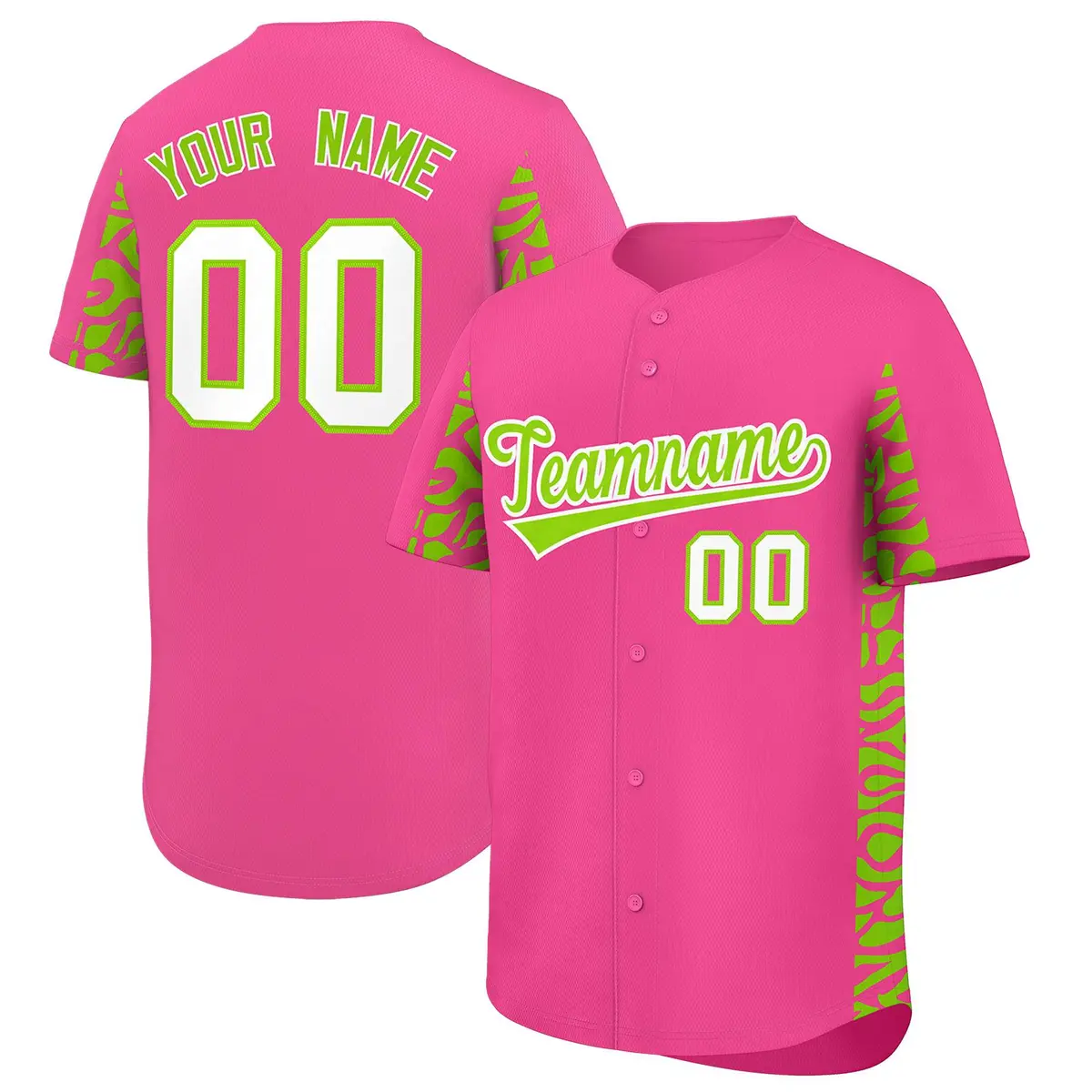 Pink Neon Green Leopard Graffiti Side Design Baseball Jersey