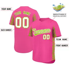 Pink Neon Green Leopard Graffiti Side Design Baseball Jersey 2