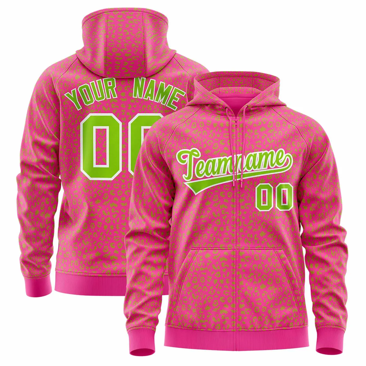 Pink Neon Green Leopard Print Varsity Letterman Jacket Hoodie