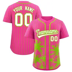 Pink Neon Green Pinstripe Coconut Tree Baseball Jersey