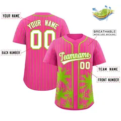 Pink Neon Green Pinstripe Coconut Tree Baseball Jersey 2