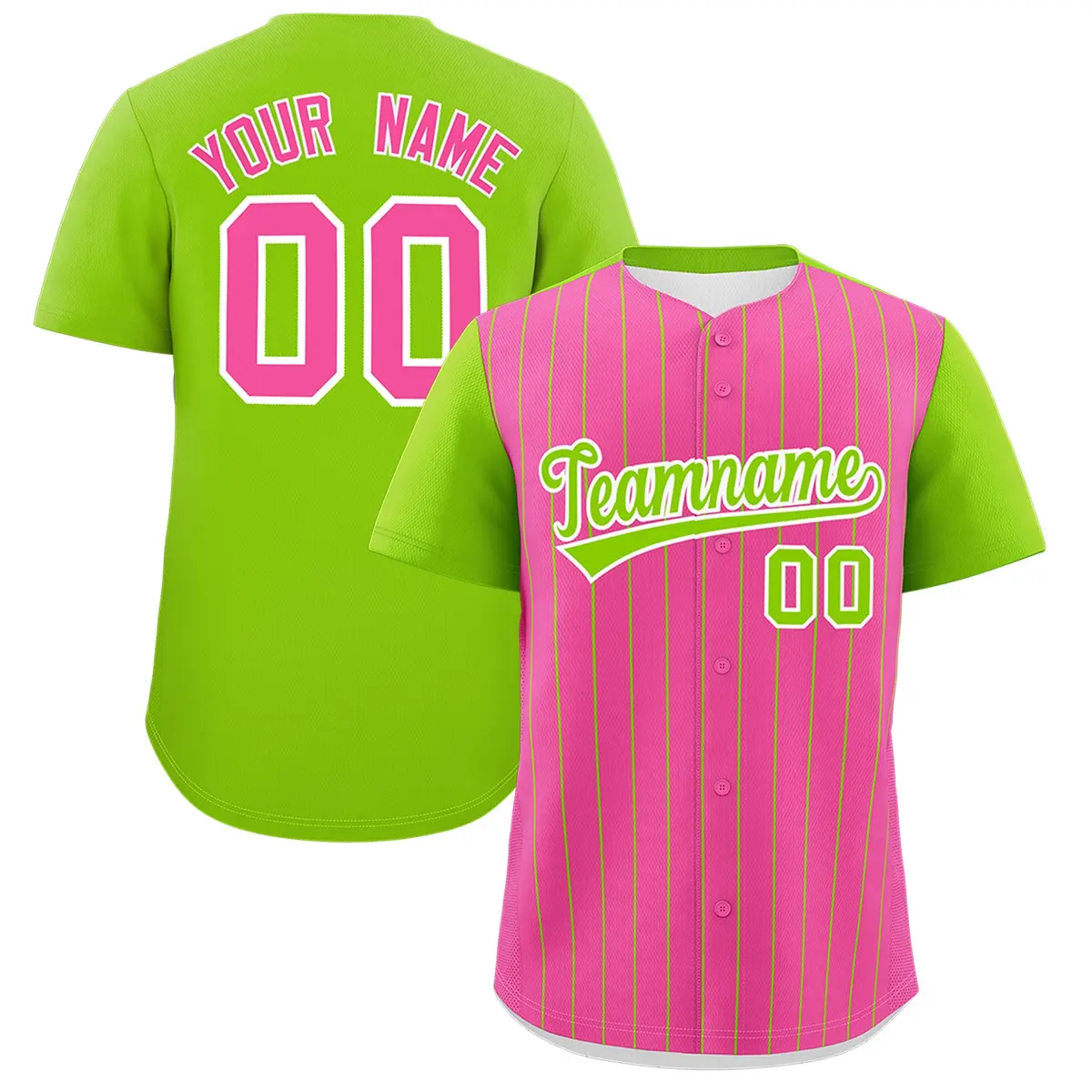 Pink Neon Green Pinstripe Two-Tone Authentic Baseball Jersey