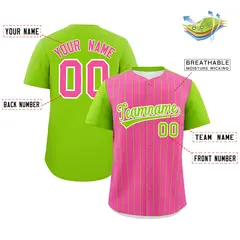 Pink Neon Green Pinstripe Two-Tone Authentic Baseball Jersey 2