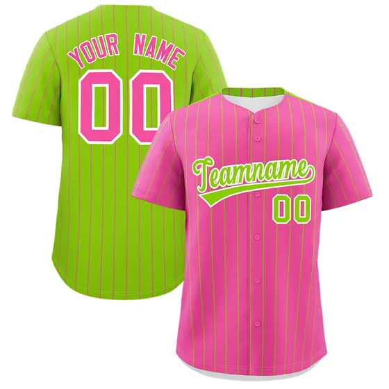 Pink Neon Green Pinstripe Two-Tone Authentic Baseball Jersey