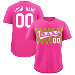 Pink Neon Green Plaid Fashion Authentic Baseball Jersey 1