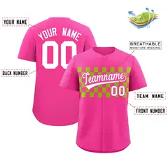 Pink Neon Green Plaid Fashion Authentic Baseball Jersey 2