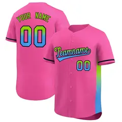 Pink Neon Green-Powder Blue Gradient Side Baseball Jersey