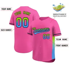 Pink Neon Green-Powder Blue Gradient Side Baseball Jersey 2