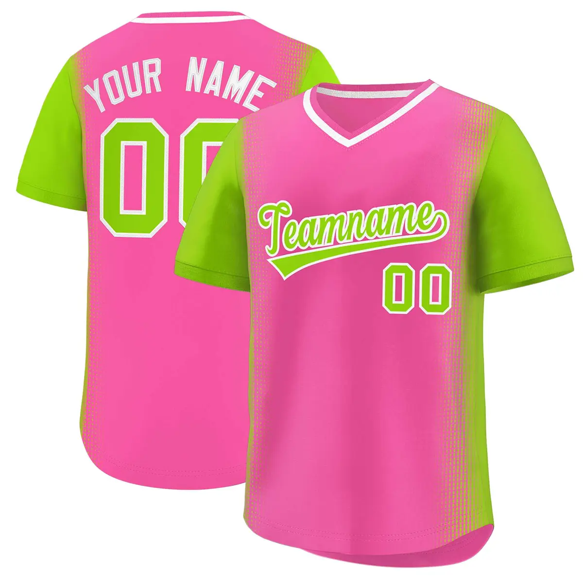 Pink Neon Green Raglan Pullover Baseball Jersey