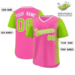 Pink Neon Green Raglan Pullover Baseball Jersey 2