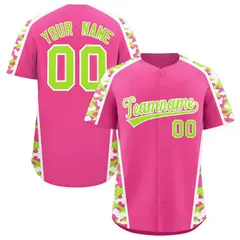 Pink Neon Green Side Camo Baseball Jersey 1