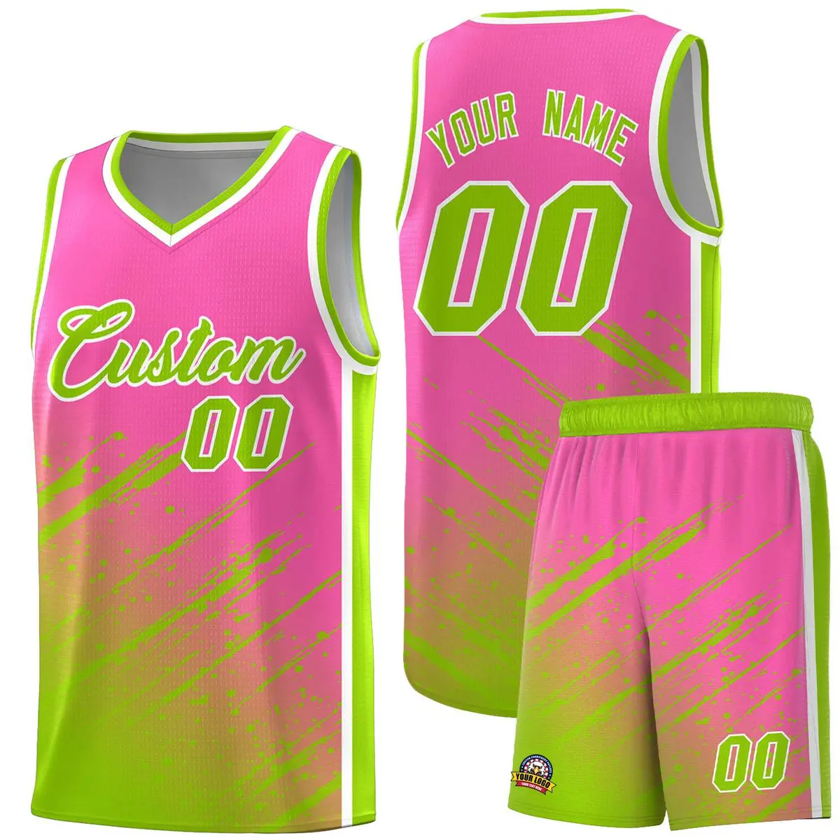 Pink Neon Green Splash Basketball Uniforms for Match