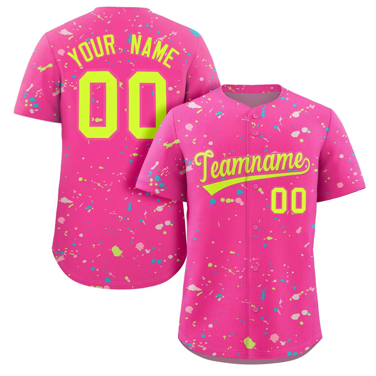 Pink Neon Green Splash Graffiti Striped Baseball Jersey
