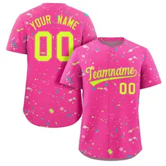 Pink Neon Green Splash Graffiti Striped Baseball Jersey