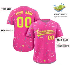 Pink Neon Green Splash Graffiti Striped Baseball Jersey 2