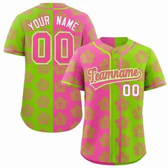 Pink Neon Green Split Flower Graffiti Baseball Jersey 1