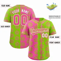 Pink Neon Green Split Flower Graffiti Baseball Jersey 2