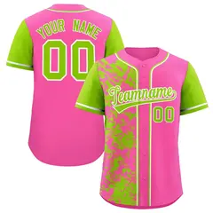 Pink Neon Green Split Graffiti Raglan Sleeve Baseball Jersey 1