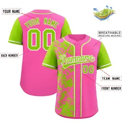 Pink Neon Green Split Graffiti Raglan Sleeve Baseball Jersey 2