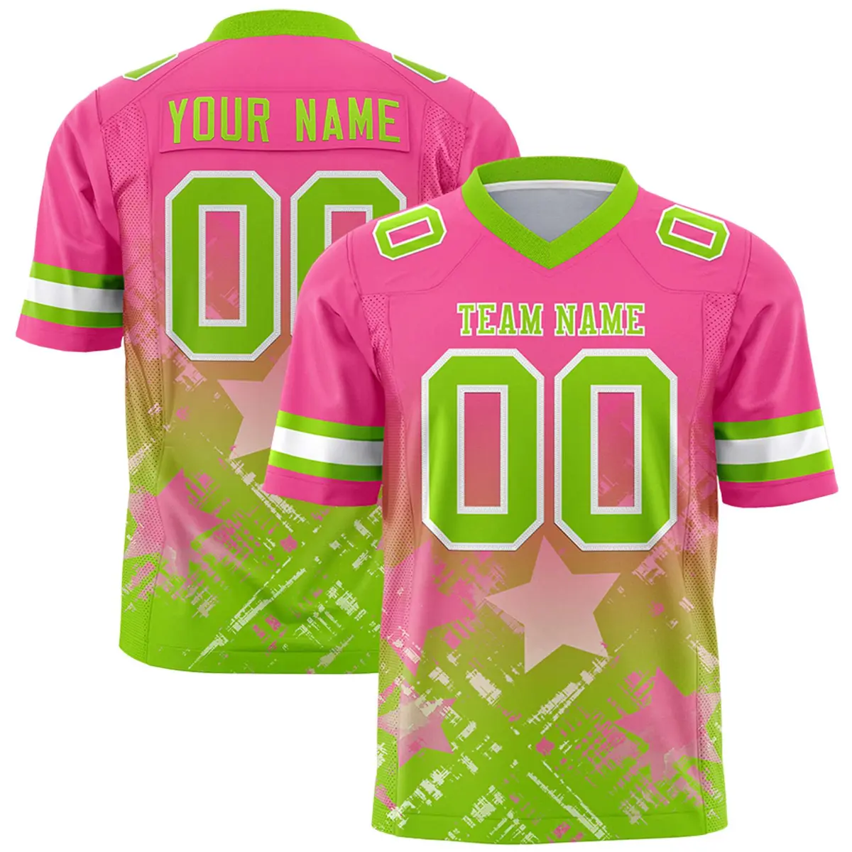 Pink Neon Green Star Gradient Flag Football Jersey