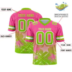 Pink Neon Green Star Gradient Flag Football Jersey 2