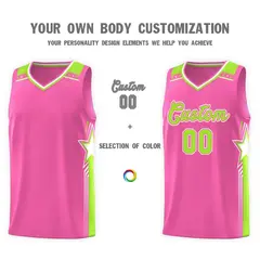 Pink Neon Green Star Graffiti Basketball Jersey 3