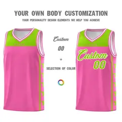 Pink Neon Green Star Pattern Basketball Jersey 3