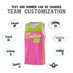 Pink Neon Green Star Pattern Basketball Jersey 4