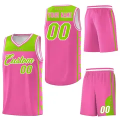 Pink Neon Green Star Pattern Basketball Jersey 6