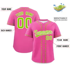 Pink Neon Green Star Ribbing Authentic Baseball Jersey 2