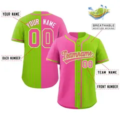 Pink Neon Green Stripe-Solid Combo Authentic Baseball Jersey 2
