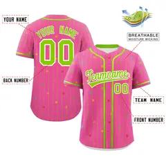 Pink Neon Green Stripe Star Pattern Baseball Jersey 2